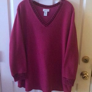 Dark pink fleece top.